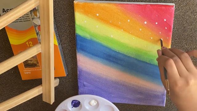How to paint rainbow 🌈 sky with acrylic paints/ step by step/ easy painting for kids / beginners смотреть онлайн