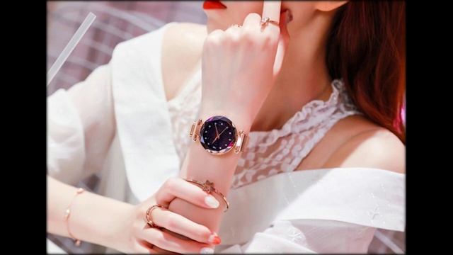 Лидирующий бренд, Звездные часы Aliexpress для женщин, розовое золото, сетка, магнит, звездное смотреть онлайн
