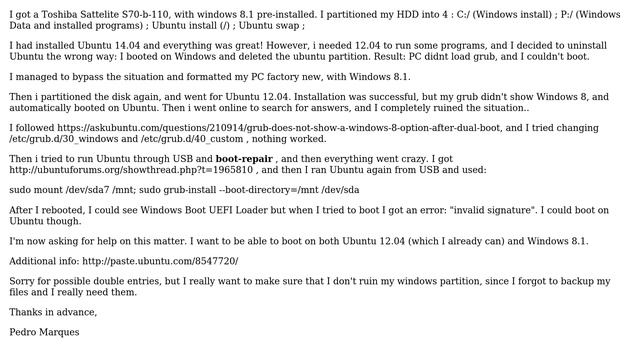 Dual boot Windows 8.1+Ubuntu12.04 - can't boot on windows смотреть онлайн
