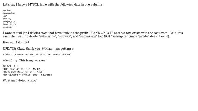 Databases: MYSQL Find (and Delete) Word Prefixes and Suffixes смотреть онлайн