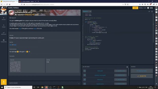 [Codingame - Puzzle facile] - 51. Sudoku Validator [Python3] смотреть онлайн