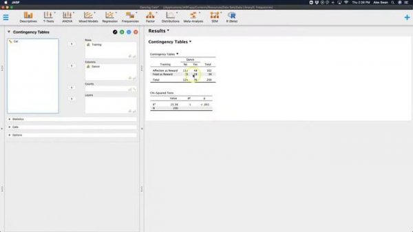 JASP 0.14 Tutorial: Chi-Squared Test of Independence (Contingency Tables) (Episode 22)