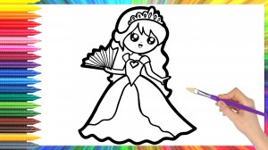 Как нарисовать принцессу с веером для детей