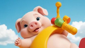 Поросенок играет в игрушке в парке. Мультик для детей