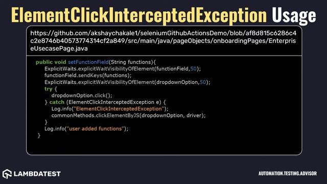 org openqa selenium ElementClickInterceptedException with examples смотреть онлайн
