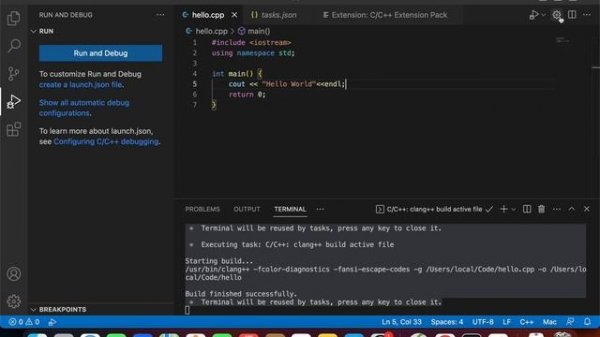 [Mac OS] How to run C:C++ project in Visual Studio Code