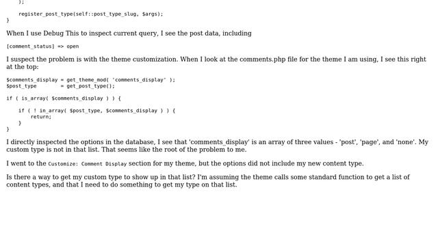 Wordpress: Enable comments on custom page type - option not showing in "customize" for theme смотреть онлайн