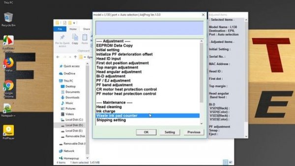 Epson L130 L220 L310 L360 L365 Resetter or Adjustment Program free download