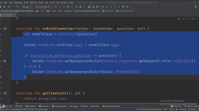 ANDROID - RECYCLER VIEW SINGLE ITEM SELECTION || TUTORIAL IN KOTLIN смотреть онлайн