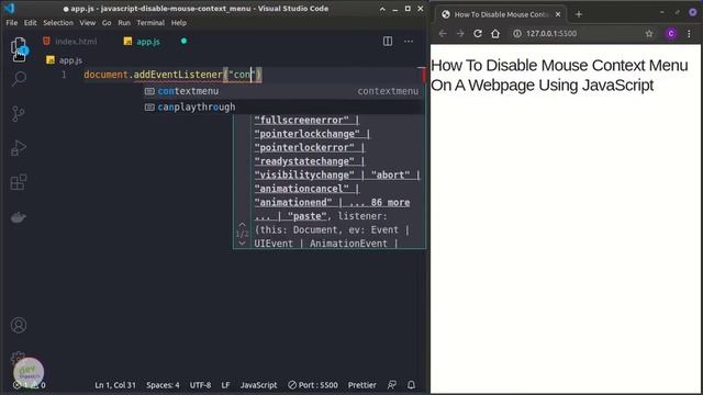 How To Disable The Context Menu On A Webpage Or Website Using JavaScript смотреть онлайн