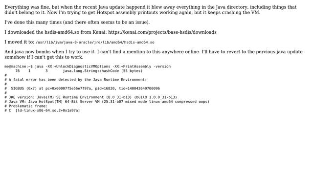 Ubuntu: Recent Java 8 update and now +PrintAssembly crashes on 14.10 смотреть онлайн