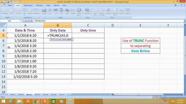 Use of TRUNC Function for separating Date and Time in Excel sheet смотреть онлайн