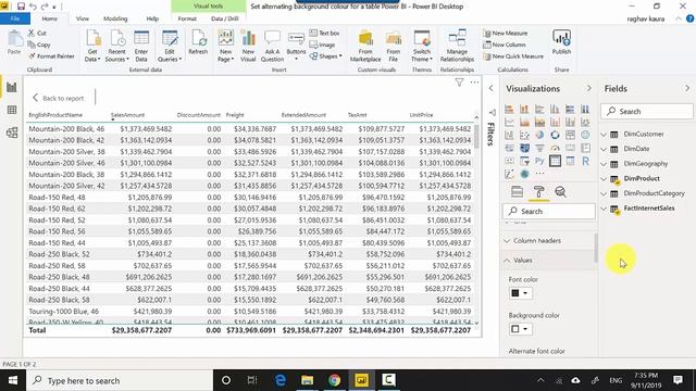 Set alternating background colour for a table Power BI смотреть онлайн