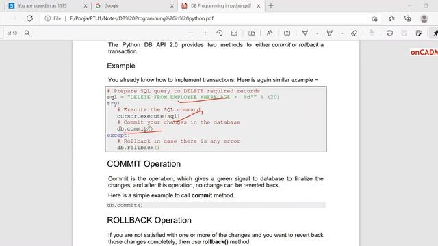 Database Programming commit and rollback sql statements #oncadmy #python смотреть онлайн