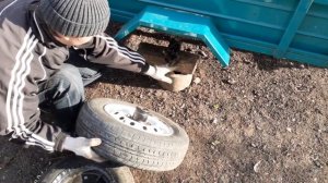 Прицеп для мотоблока Меняем заводские колёса на Вазовские (от Оки).