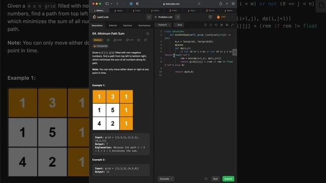 Minimum Path Sum - Leetcode 64 смотреть онлайн