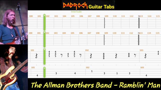 Ramblin' Man - The Allman Brothers Band - Guitar + Bass TABS Lesson смотреть онлайн