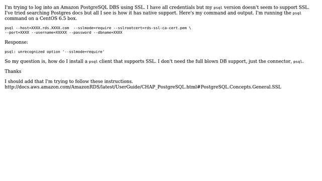 Databases: How to connect to an Amazon PostgreSQL database using SSL? смотреть онлайн