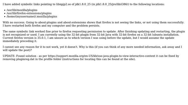 Ubuntu: Oracle Java plugin not recognized by Firefox 35.0.1 смотреть онлайн