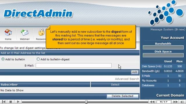 آموزش تصویری کار با کنترل پنل DirectAdmin - نحوی ایجاد لیست ایمیل ها mailing list در دایرکت ادمین смотреть онлайн