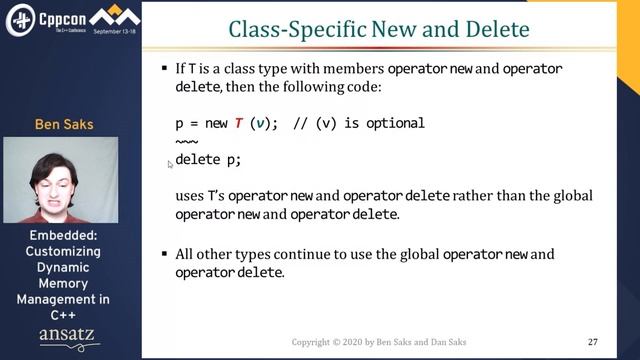 Embedded_ Customizing Dynamic Memory Management in C++ - Ben Saks - CppCon 2020 смотреть онлайн