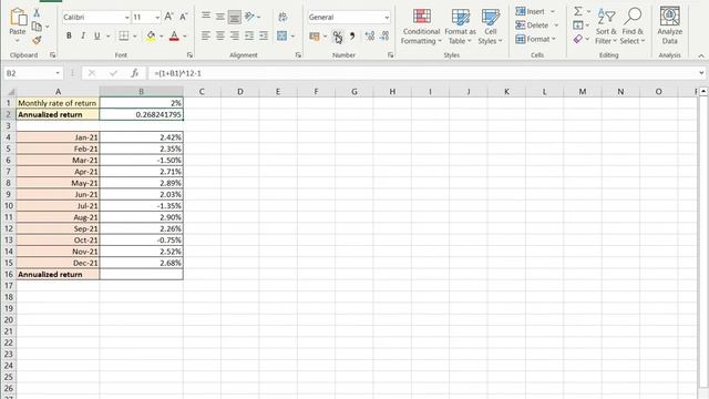 How to calculate annualized returns from monthly returns in Excel смотреть онлайн