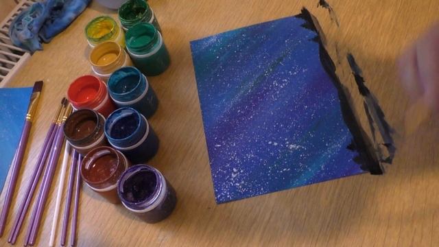 Рисунок за несколько минут. Ночное небо и деревья. смотреть онлайн