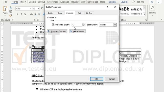 Apply 1.5" width on the first column of the table, 2.5" on the second column, and 1.5" on the... смотреть онлайн