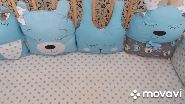 Бортики подушки и простынь на резинке в кроватку. Моя первая работа, приготовила подарок малышу. смотреть онлайн