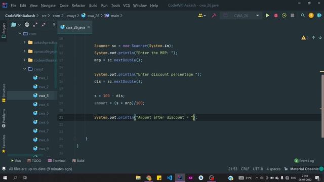 Java program to calculate discount of a product | Code with Aakash смотреть онлайн