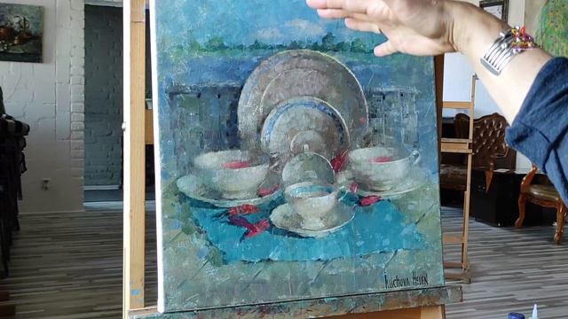 Обзор картины Красные листья на белом фарфоре. Новые технические приемы. смотреть онлайн