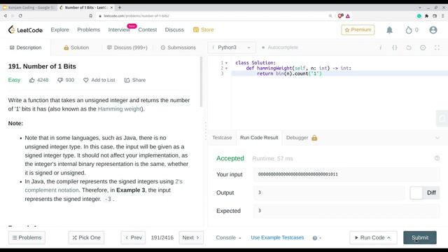 191 Number of 1 bits | Tamil | Easy Problem | Python | Leetcode | தமிழ் #leetcode #python смотреть онлайн