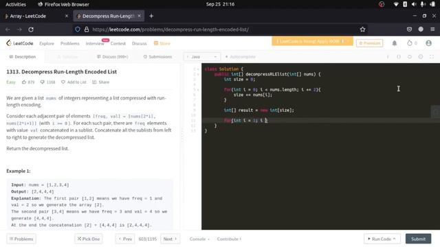 LeetCode 1313 : Decompress Run-Length Encoded List | Solution in JAVA смотреть онлайн