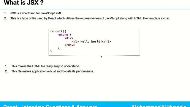 React Interview Questions & Answers | What is JSX ? смотреть онлайн