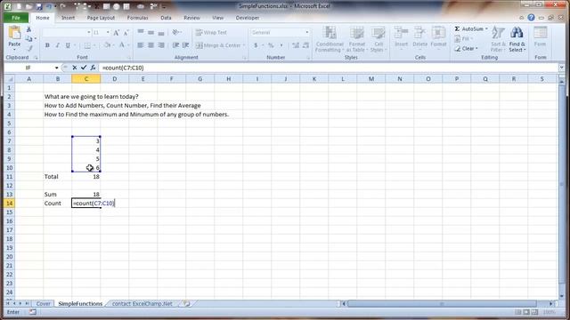 Simple Functions in Excel to Sum, Cout, Average, Min, Max смотреть онлайн