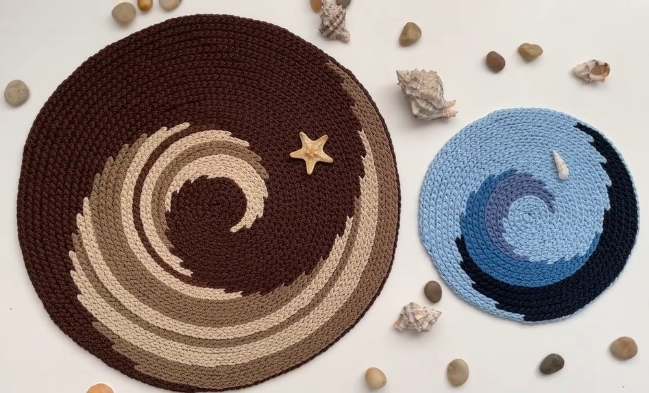 Вязание крючком: Подставная салфетка или коврик узором волна