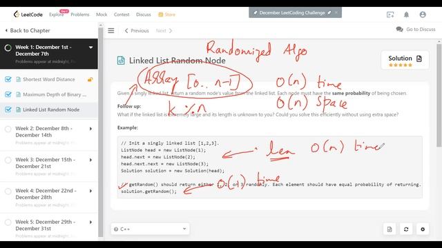 LeetCode 382. Linked List Random Node - Dec 2nd - December LeetCoding Challenge - GoMaster.in смотреть онлайн
