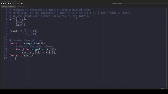 Python Examples 26 # Transpose a matrix смотреть онлайн