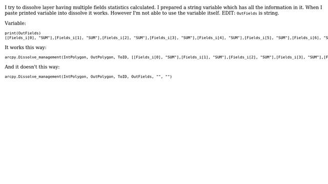 GIS: Dissolve ArcGIS Pro Python doesn't take string variable for field list смотреть онлайн