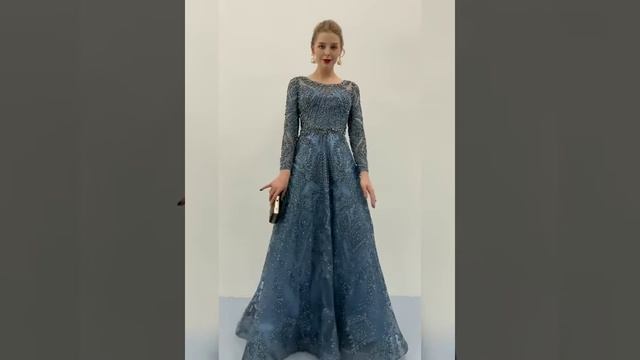 Голубое вечернее платье c рукавами. Выпускное платье. Платье ручной работы смотреть онлайн
