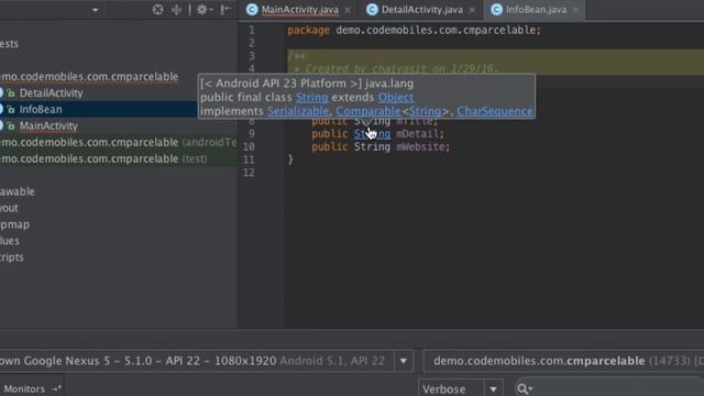 Android Dev : Send Java Model or Bean Object between Activities via Intent + Parcelable смотреть онлайн
