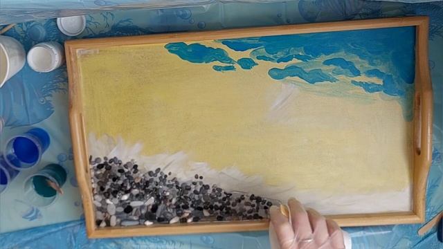 столик для завтрака или поднос эпоксидной смолой. заливаем море смолой. смотреть онлайн