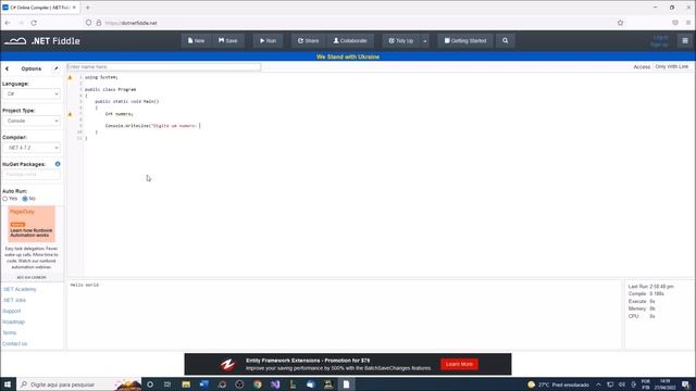 Utilizando a aplicação web .NET FIDDLE para codificação em C# смотреть онлайн