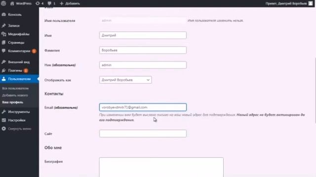 Как добавить или изменить почту? Вордпресс. Практика смотреть онлайн