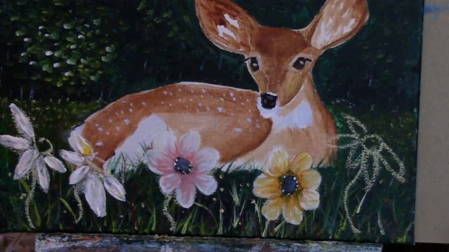 How to paint "Simple Flowers" on a Deer Acrylic Painting step by step смотреть онлайн