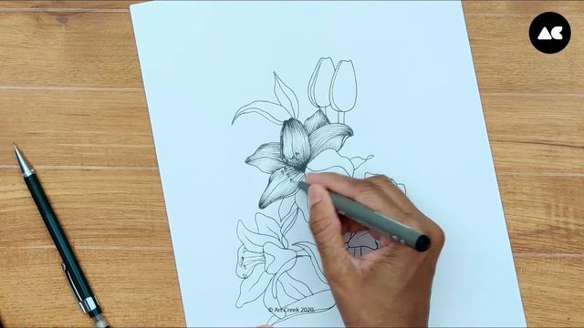 Step-by-Step: How to Draw a Simple Flower with Pen | Art Creek смотреть онлайн