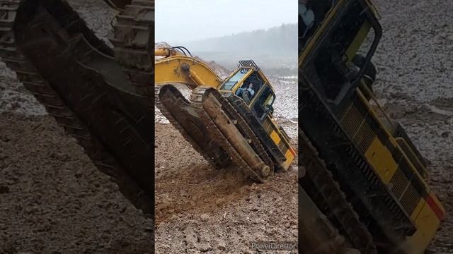 Работа на гусеничном экскаваторе ,очистка ходовой части