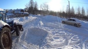 запуск  и Чистка снега трактором т40 в -20