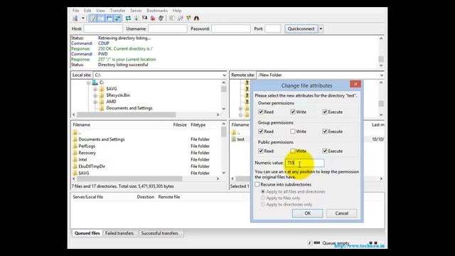 How to set linux file permissions for FTP folder through FileZilla Client смотреть онлайн