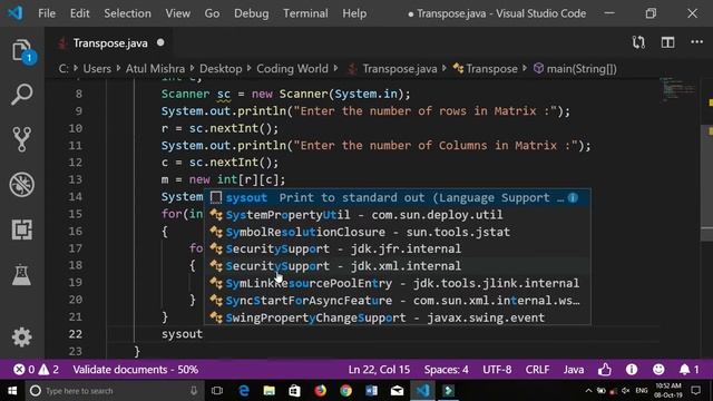Transpose of Matrix in java смотреть онлайн